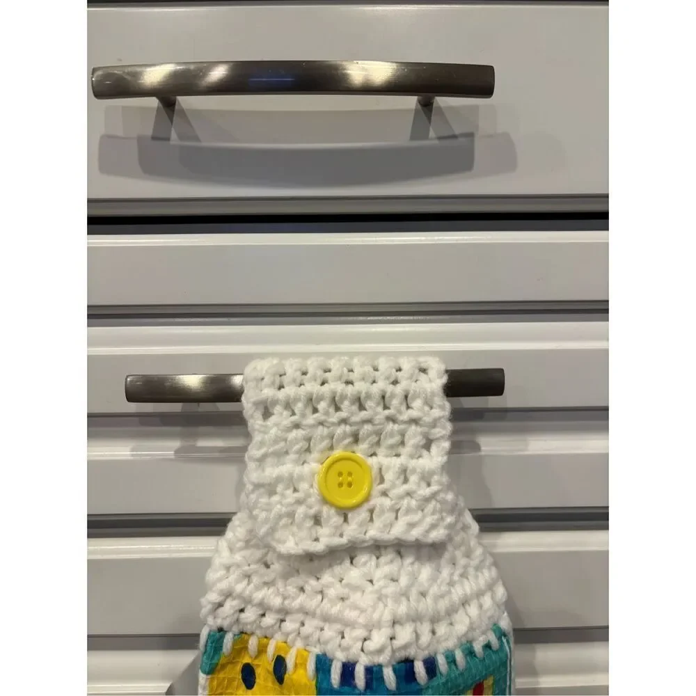 Crochet Top Kitchen Towel-Smiley faces with design